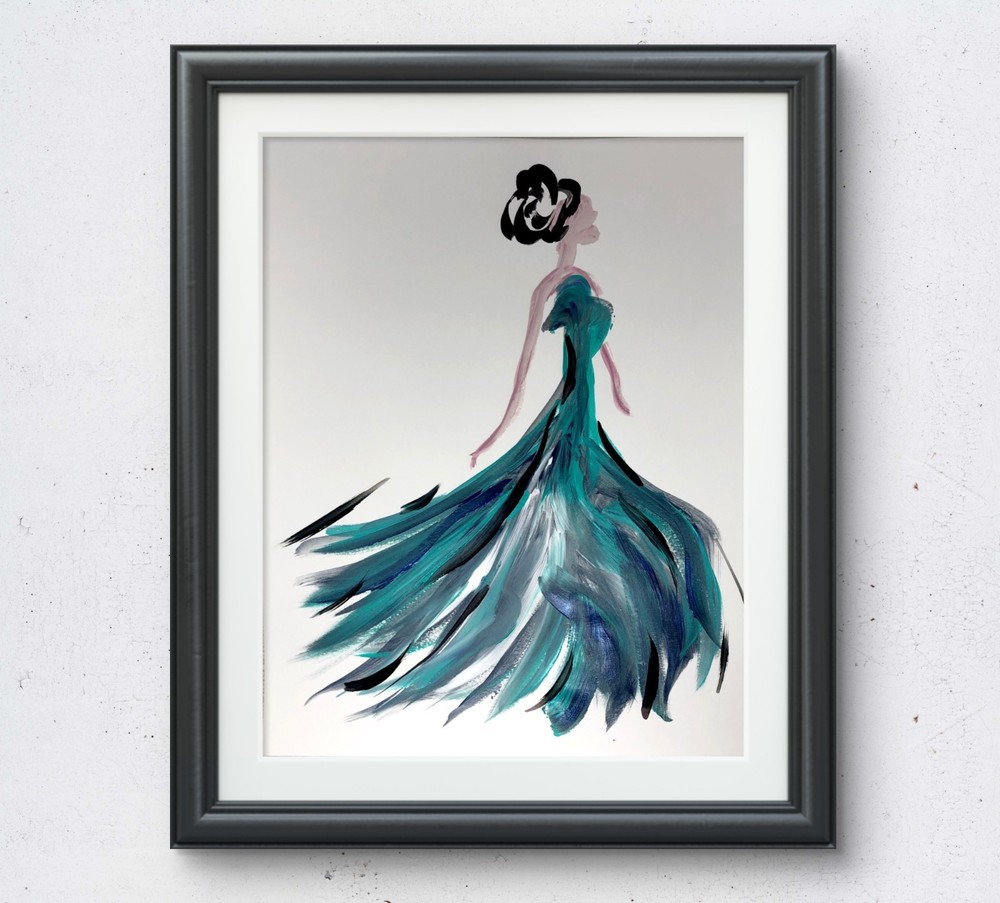 Elegant fashion dress expressionist modern art painting 14X11 Gallery Paper