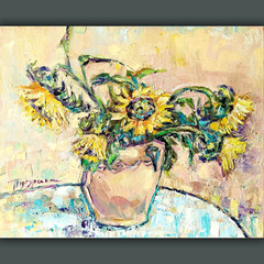 Original Sunflower Oil Painting Floral Still Life 20x16in OOAK Canvas Art