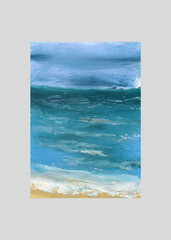 ACEO / ATC Teal Aqua Waves Seascape Ocean Oil Pastel Original Art SaraClaireArt