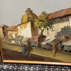 VTG Original Oil Painting „The Chapel of the Robbery“ Santos Leiva 1979 Signed