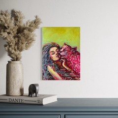 Original unique abstract woman animal figurative erotic oil picture hand painted