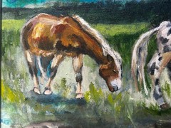 Original Art Painting OOAK „Year of the Horse“ 9×12 Horse Landscape Framed Decor