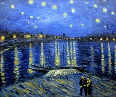 Van Gogh Starry Night Over the Rhone Repro, Hand Painted Oil Painting 20x24in