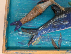 Folk Art original Dennis, MA Cape Cod Shark & Mermaid wood wall hanging