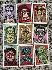 MONSTER – ACEO – Art Sketch (9) Card Set Painting Drawing KISS Frankenstein