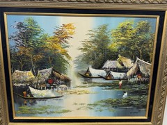 Mid Century Modern Asian Thai Impressionist Oil Painting Signed Thong Dee