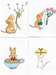 Aceo „FOUR CUTE MICE“ Free Shipping