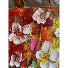 Original Palette Knife Abstract textured white flowers Painting 18″x24″