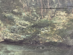 19th Century Original French Realist Oil on Panel Circle Courbet Brook Forest