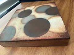 Small Abstract Circle Art Contemporary Painting on Wood Panel Shelf Sitter