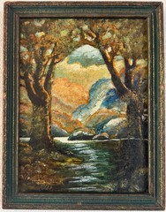 Antique Original Oil Painting Landscape Tonalist Signed Framed Art Trees