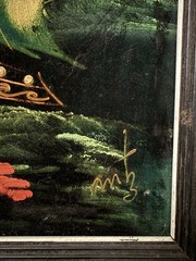 VINTAGE VELVET OIL PAINTING OF MOONLIT SHIP Signed OOAK
