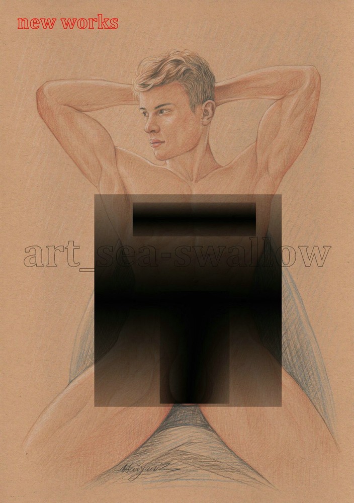 Original drawing A4 Art Colored Pencil painting male model on kraft paper new189