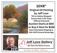 Jeff Love Art Original Oil Painting 10X8″ Landscape House Trees Mountain Creek