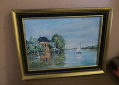Vintage Signed Oil on Board Painting 10″x13″ Pastiche Houses on The Achterzaan