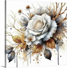 White Rose Floral Flower Art Painting Gallery Canvas Wrap Soft Wall Art