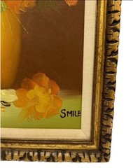 Still Life Vase with Flowers Oil on Canvas Signed Smile