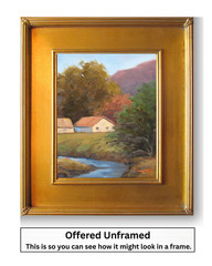 Jeff Love Art Original Oil Painting 10X8″ Landscape House Trees Mountain Creek
