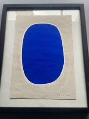 Lucio Fontana Original Painting on Paper Blue Concept Spacial Art Minimalist F84