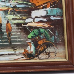VTG Pair Mini Hong Kong Pottinger Street & Harbor Scenes Signed Oil Paintings