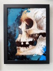 Original Oil Painting Framed – Human Skull – Realistic Impressionistic – 9”x12″