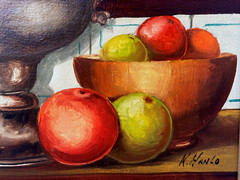 K HANLO HOLLAND SIGNED OIL PAINTING STILL LIFE SILVER VASE WITH ASSORTED FRUITS