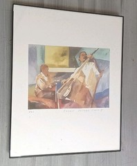 Jackie Peters-Cully Print „DUO“ PENCIL Signed & TITLED Framed RARE Jazz Musician