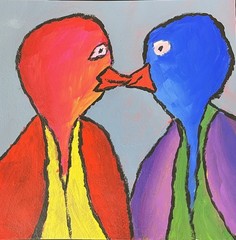 Original Love Birds Painting 8×8 Inches Acrylic on Paper Contemporary Folk Art