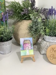 Aceo Original Painting By Kenna Art Card Cottage Illustration 2.5” X 3.5”