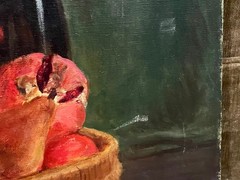 Antique OIL ON CANVAS STILL LIFE PAINTING – FRUIT IN A BASKET