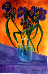 Original watercolor painting Floral still life Lilac summer flowers in a vase .
