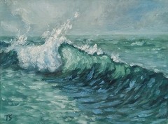 ORIGINAL Oil Painting Impressionism Ocean Waves Moody Fine Art 6″x8″