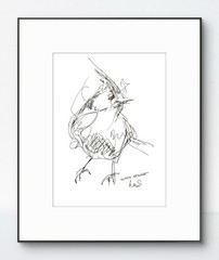 Original Abstract Expressive 9X12 Paper Pen and Ink Bird Handmade Signed 12
