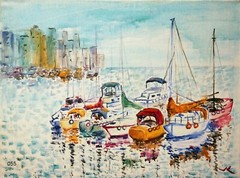 „Vancouver Harbor Boats“ # 055- Original Oil Painting by Julia Lu 18×24″