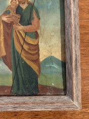 19th Century Retablo Religious Art Mexican Oil on Tin Painting Holy Family
