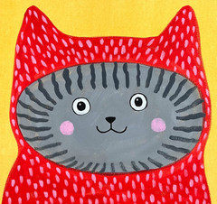 Gray Tabby Cat in Costume Portrait Painting, Whimsical Cat Art 12×12