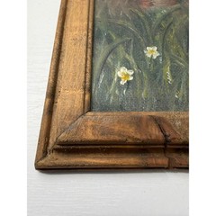 Original Landscape Oil Painting in Rustic Wood Frame Wildflower Farm Country