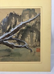 Vintage Original Asian Style Pied Kingfisher Ink Watercolor Painting Signed