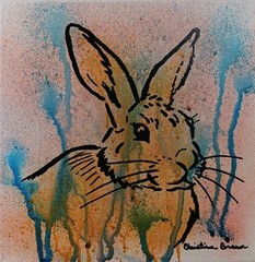 Hand Painted Rabbit Art Painting 12X12 Mixed Media On Canvas Signed Unframed