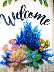 VINTAGE ORIGINAL Welcome Bluebonnets Wild Flowers Oil Panel Painted on Wood