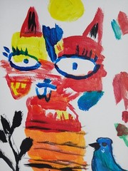 Abstract/Expressionism Cat Drawing 11×14 One of a Kind Colorful Art Painting