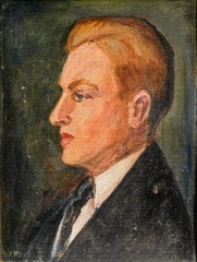 Captivating Art Deco Era Framed Antique Oil Painting Portrait Young Man Suit