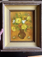 Vintage Original Floral Oil Painting Signed SLAVEAN Framed Still Life
