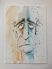 ACEO Original Watercolor Painting Abstract Man ATC Artist Trading Card Sketch