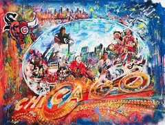Chicago Sports Collage Original Painting Murray Henderson 57″x43″ Signed Framed