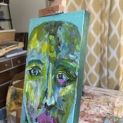 Williams Original Art Modern Painting on Canvas 10×20 Abstracted Face