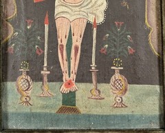Antique Spanish Colonial Oil Painting Christ Crucifixion Mexican Retablo 18th C.