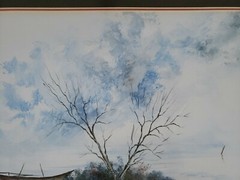 Row boat In Marsh. Watercolor bato. Double matted and framed. 15″x20.5″