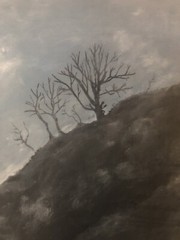 ORIGINAL ART Painted Acrylic on Canvas 16×20 “thoughtful Reading In The Mists”