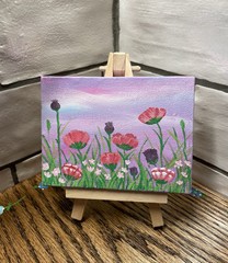 Mini Acrylic Canvas painting w/easel Of Beautiful Colorful Wildflowers Nature